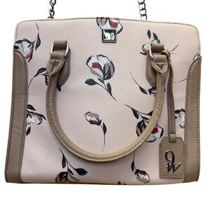 Nine West Women's Beige Faux Leather Floral Print Dual Handles Crossbody Bag